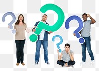 Png People holding question mark icons, transparent background