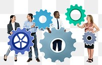 Png Business people connecting with gears, transparent background