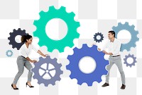 Png Business partners connecting through gears, transparent background