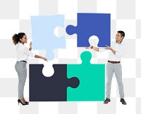 Png Colleagues connecting puzzle pieces, transparent background