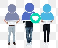 Png User avatars with heart icon, transparent background