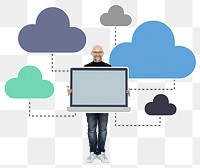 Png Programmer with cloud computing program, transparent background