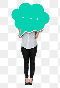 Png Woman holding speech bubble, transparent background