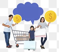 Png Happy family shopping at mall, transparent background