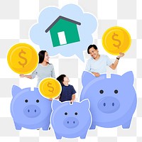 Png Happy family saving for their future house, transparent background