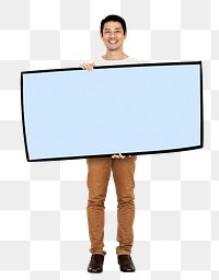 Png Man holding blank board, transparent background