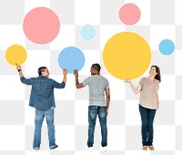 Png Diverse people holding colorful circles, transparent background