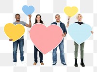 Png Diverse people holding heart shaped symbols, transparent background