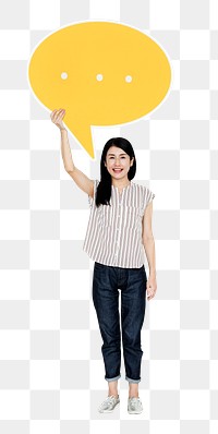 Png Woman holding speech bubble icon, transparent background