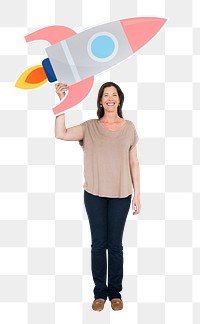 Png Woman holding rocket icon, transparent background