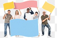 Png Happy people holding blank flags, transparent background