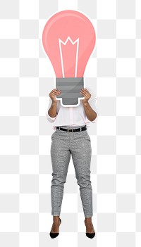 Png Woman with light bulb icon, transparent background