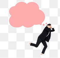 Png Crazy woman running away from her thoughts, transparent background