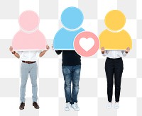 Png Group of people holding colorful user icons, transparent background