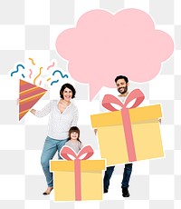 Png Happy family celebrating birthday, transparent background