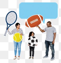 Png Sportive family with sports equipment, transparent background