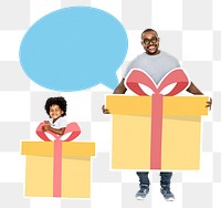 Png Father and son holding gift boxes, transparent background