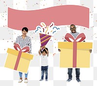 Png Happy family celebrating birthday, transparent background