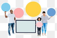 Png Happy family with blank laptop screen, transparent background