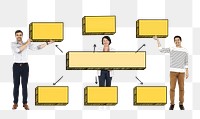 Businesspeople holding png mind maps, transparent background