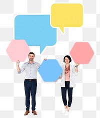 Png Business partners with blank speech bubbles, transparent background