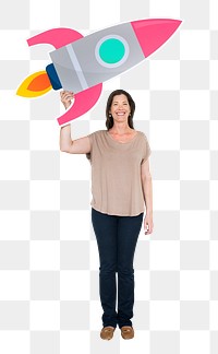 Png Woman holding rocket icon, transparent background