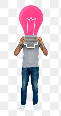 Png Man holding light bulb icon, transparent background