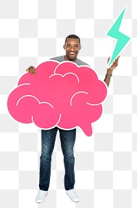 Png Man holding brainstorm concept icon, transparent background