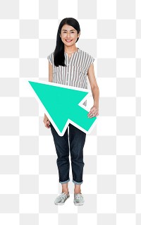 Png Happy girl holding mouse cursor, transparent background