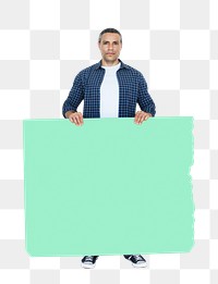 Png Man holding stand together board, transparent background