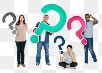 Png Diverse people holding question mark icons, transparent background