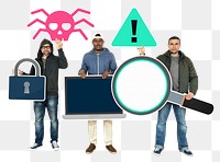 Png Hackers with internet crime icons, transparent background