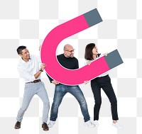 Png Business team with large magnet, transparent background