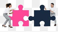 Png Colleagues connecting puzzle pieces, transparent background