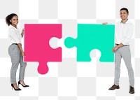 Png Colleagues connecting puzzle pieces, transparent background