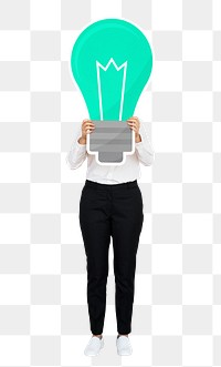 Png Businesswoman holding light bulb, transparent background