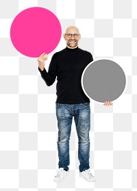 Png Cool entrepreneur holding blank circles, transparent background