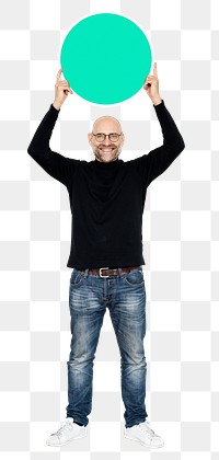 Png Cool entrepreneur holding blank circles, transparent background