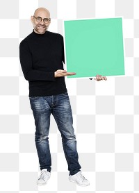 Png Man holding board with Artificial Intelligence, transparent background