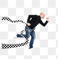 Png Businessman running through the finish line, transparent background