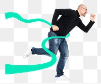 Png Businessman running through the finish line, transparent background