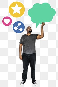 Png Man holding social medisymbols, transparent background