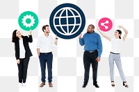 Png Happy diverse people holding internet icons, transparent background