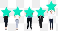 Png Diverse businesspeople showing star rating symbols, transparent background