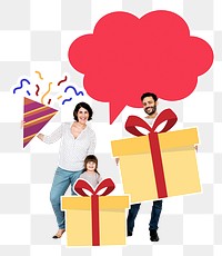 Png Happy family celebrating birthday, transparent background