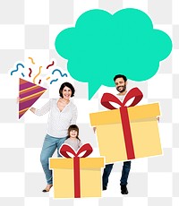 Png Happy family celebrating birthday, transparent background