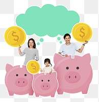 Png Happy family with savings for their future, transparent background