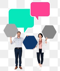 Png Business partners with blank speech bubbles, transparent background