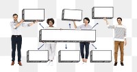 Businesspeople holding png mind maps, transparent background