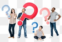 Png People holding question mark icons, transparent background